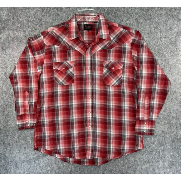 Plains Western Wear Pearl Snap Shirt Men's XL Red Cowboy Rodeo Rockabilly - Picture 1 of 10